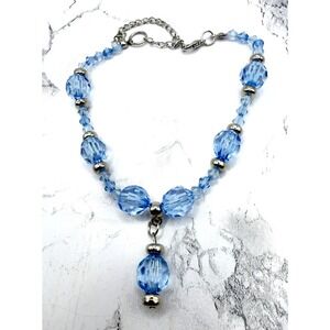 Blue Crystal Teardrop Necklace Adjustable 10–15" Child or Small Dog New on Card